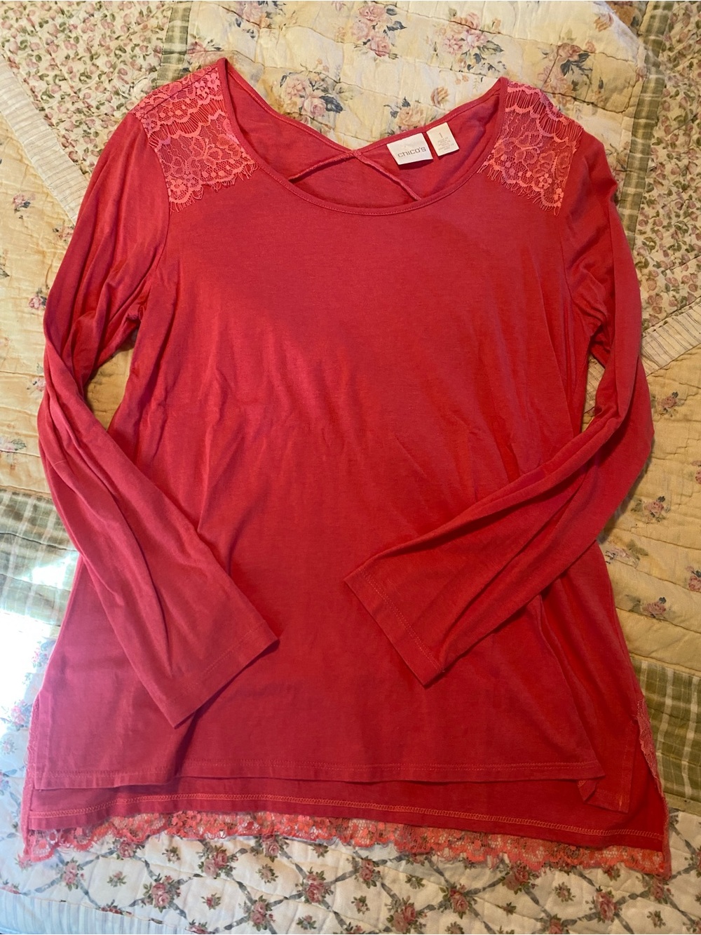 Chico’s pink laced long sleeved top